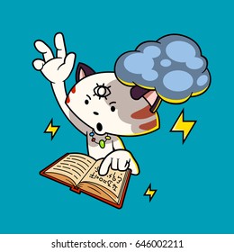 Cat wizard with spellbook
