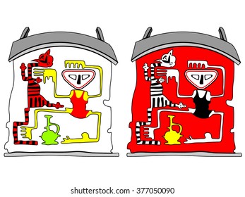 The cat is a woman in bed. Vector graphics.
