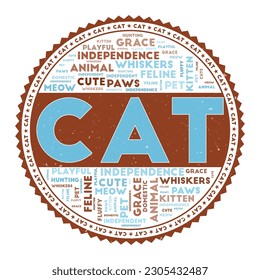 CAT word image. Cat concept with word clouds and round text. Nice colors and grunge texture. Amazing vector illustration.