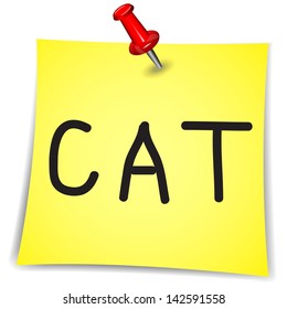 Cat Word on a Note Paper with pin on white background