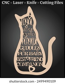 Cat Words Sign Laser Cutting Files - Cat Sign Diseño de corte por láser - Cat Sign CNC Laser Cut Pattern - Laser Cut Sign