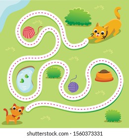 cat worksheet vector design, dash game for kid.