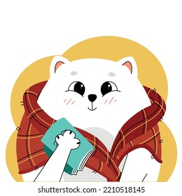 A cat wrapped in a blanket and reading a book, a cat in a blanket, a cat reading a book, a cat basking in a blanket