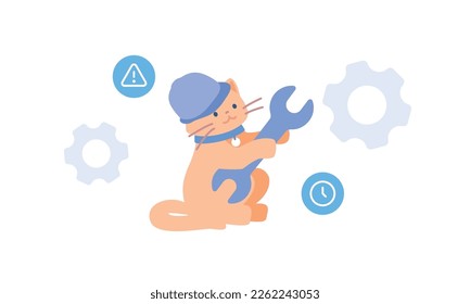 Cat with wrench flat illustration