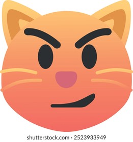 Gato com ícone emoji de sorriso irônico. Cores da moda, elemento popular transmitindo sarcasmo e humor brincalhão, amplamente utilizado nas mídias sociais. Emoticon, elemento isolado.