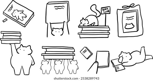 Cat x Book Set Illustration | Cute Minimalist Doodle Vector for Book and Pet-Themed Designs