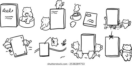 Cat x Book Set Illustration | Cute Minimalist Doodle Vector for Book and Pet-Themed Designs