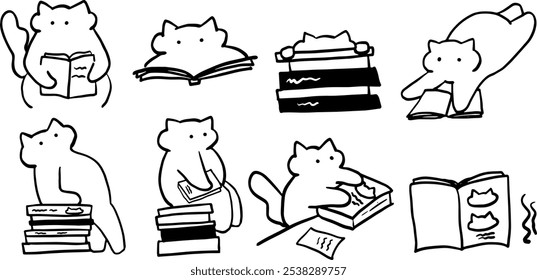 Ilustración de conjunto de libros de gato | Lindo Vector Doodle minimalista para libro y Diseños temáticos de mascotas