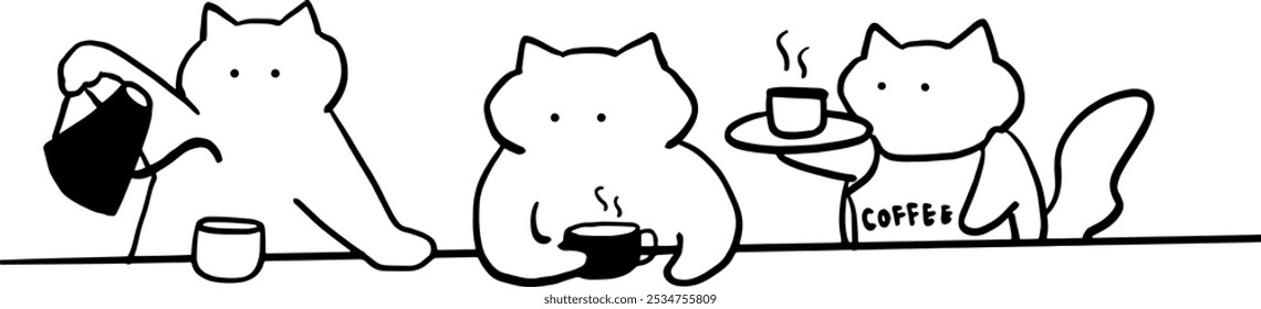 Cat x Coffee Set Illustration | Cute Minimalist Doodle Vector for Coffee and Pet-Themed Designs