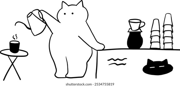 Ilustração de Conjunto de Café Cat x | Vetor de doodle minimalista bonito para café e desenhos com tema de animais de estimação