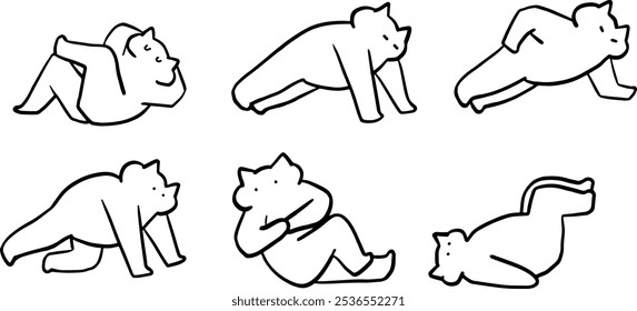 Gato x Gimnasio, Fitness, Ilustración de conjunto de entrenamiento | Lindo Vector Doodle minimalista para Diseños con temática de ejercicio