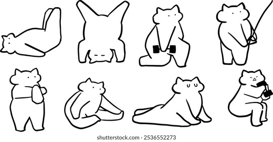 Gato x Ginásio, Fitness, Conjunto de Exercício Ilustração | Vetor de doodle minimalista bonito para projetos com tema de exercício