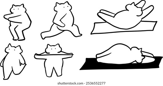 Gato x Gimnasio, Fitness, Ilustración de conjunto de entrenamiento | Lindo Vector Doodle minimalista para Diseños con temática de ejercicio