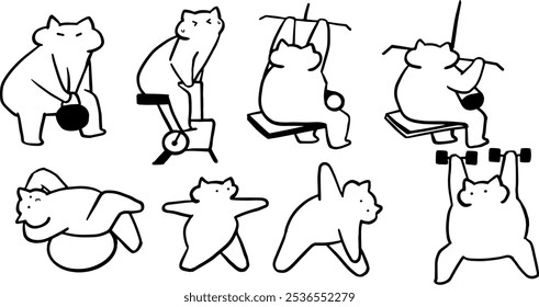 Gato x Gimnasio, Fitness, Ilustración de conjunto de entrenamiento | Lindo Vector Doodle minimalista para Diseños con temática de ejercicio