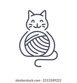 Cat yarn ball. Cute cartoon cat playing with a ball of yarn. Perfect for pet-related designs.