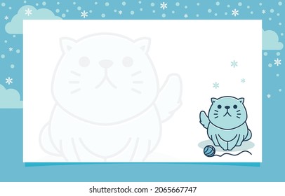 Cat Yarn Winter Snowflake Holiday Invitation Card Frame Background Template