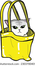 Katze in einem gelben Sack