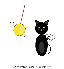 A cat and a yellow ball