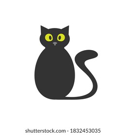 Cat with yellow eyes. Cartoon pictogram. Helloween theme