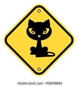Cat yellow road sign - funny joke road sign or sticker. Vector EPS8