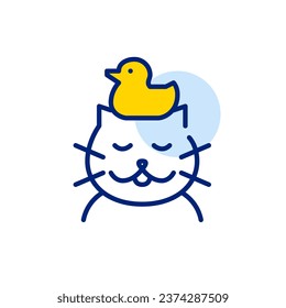 Cat with yellow rubber duck on its head. Enjoying pet spa. Pixel perfect icon