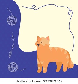 cat yellow with wool yarm character