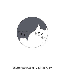 Gato Yin Yang símbolo Vector Clip-arte aislado en blanco. Ilustración de vibraciones de gato