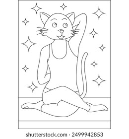 cat yoga exercise coloring book page for kids or grown adults creative coloring mindful relaxation activity