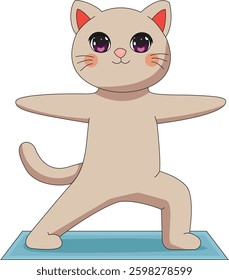 Cat Yoga Kitty Doing Warrior Pose 2 Yoga Vector