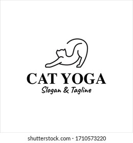 Cat Yoga Logo One Line Outline Monoline Vector