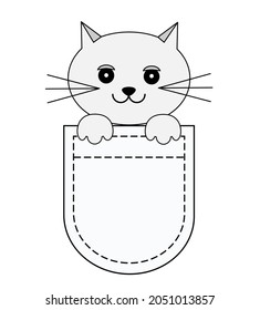 Un gato en tu bolsillo, un amigo de bolsillo. Imagen vectorial, adecuada para ropa infantil, postales, afiches, afiches.