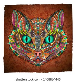 Cat zentangle. Animal vector illustration. Bengal. Savannah. Tribal. Wild. Cat head zentangle ornament. Pet. Kitten. Ethnic ornament. Cat face. Coloring book page.