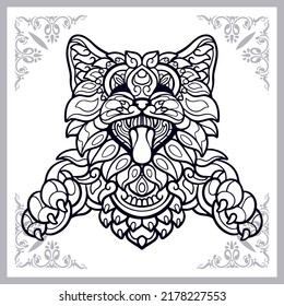 Arte de zentángulo de gato aislado en fondo blanco