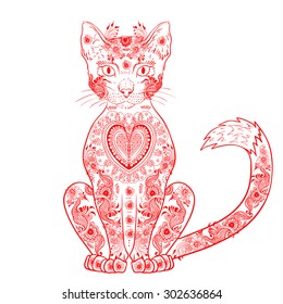 Cat zentangle, doodle cat, mehendi