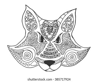 Cat zentangle, doodle cat, mehendi.Abstract doodle outline vector with cat zentangle.Sketch black zentangle cat.