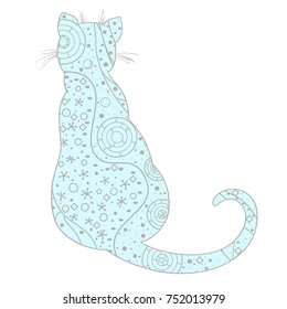 Cat. Zentangle. Hand drawn cat with abstract patterns on isolation background. Design for spiritual relaxation for adults. Print for polygraphy, t-shirts and textiles. Doodle