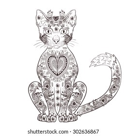 Cat zentangle inspired, doodle cat, mehendi