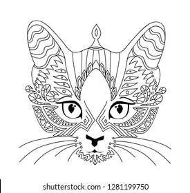 Cat zentangle stylized, vector, illustration, pattern, freehand pencil, hand drawn. Zen art. Ornate. Lace.