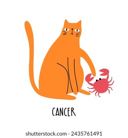 Cat Zodiac Astrology Sign Cancer. Hand draw style. Vector illustration zodiacal symbols. Isolated on white background. Good for posters, t shirts, postcards