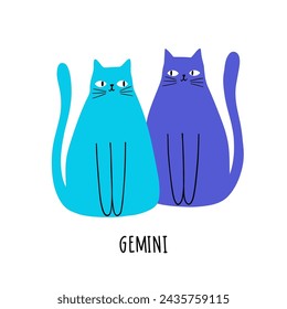 Cat Zodiac Astrology Sign Gemini. Hand draw style. Vector illustration zodiacal symbols. Isolated on white background. Good for posters, t shirts, postcards