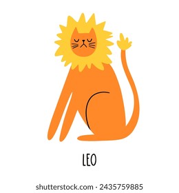 Cat Zodiac Astrology Sign Leo. Hand draw style. Vector illustration zodiacal symbols. Isolated on white background. Good for posters, t shirts, postcards