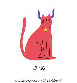 Cat Zodiac Astrology Sign Taurus. Hand draw style. Vector illustration zodiacal symbols. Isolated on white background. Good for posters, t shirts, postcards.