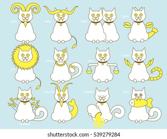 Cat zodiac set. Line design horoscope sign, colorful illustration 