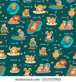 Signos do zodíaco de gato ilustrações padrão sem emenda.