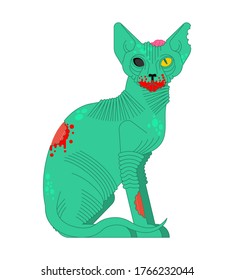 Cat Zombie cartoon. Pet green monster. vector illustration
 
