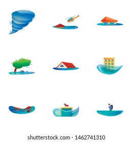 Cataclysm icon set. Cartoon set of 9 cataclysm vector icons for web design isolated on white background
