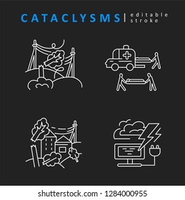 Cataclysms and natural disasters. Vector icon and logo. Editable outline stroke size. Line flat contour, thin and linear design. Simple icons. Concept illustration. Sign, symbol, element.