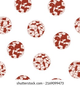 Catalan dry cured thin sausage with mold - fuet. Sausage meat slices. Fuet, pork, beef, salami. Butcher, restaurant menu, meat store. Seamless pattern.