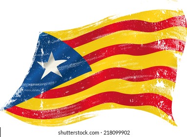 Catalan Estelada blava grunge flag. flag of Catalonia Estelada blava in the wind with a texture