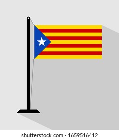 catalan flag on pole, isolated on gray background